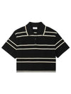 Cassandre Stripe Cotton Crop Polo Shirt Black - SAINT LAURENT - BALAAN 2