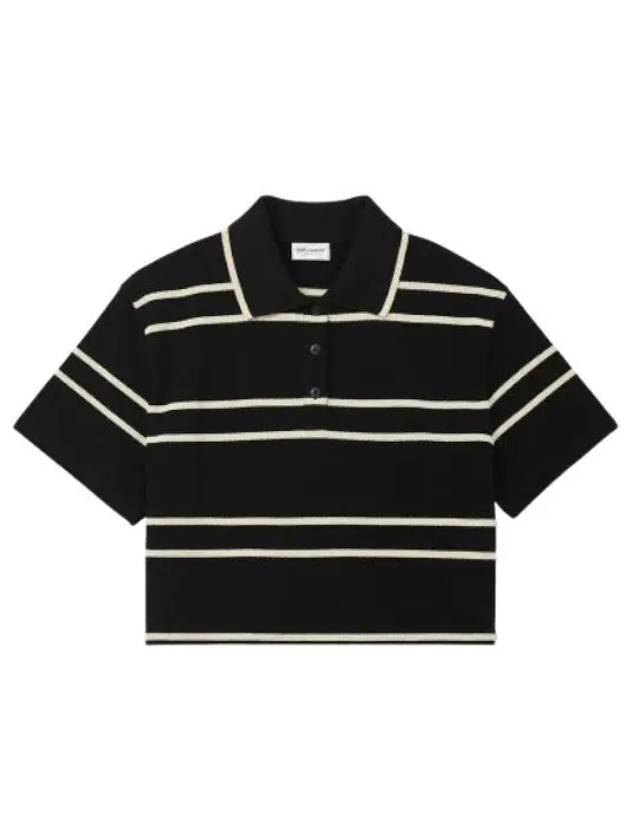 Cassandre striped short sleeve polo shirt black - SAINT LAURENT - BALAAN 1