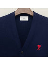 Small Heart Logo Wool Cardigan Navy - AMI - BALAAN 6