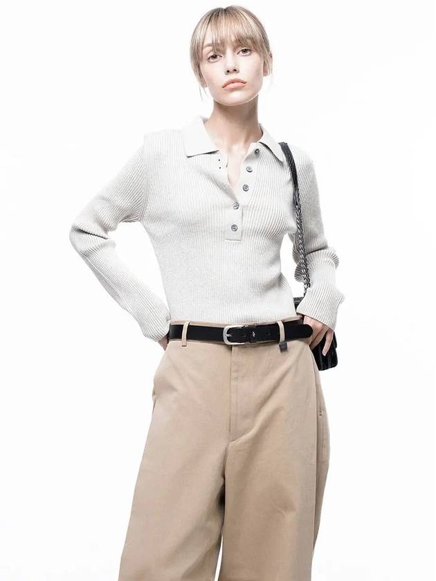 For Woman Women Soft Slim Button Collar Knit Beige W243TP08BE - CHANCE'S NOI - BALAAN 1