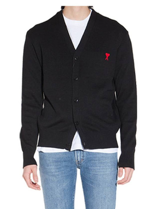 Heart Logo Merino Wool Cardigan Black - AMI - BALAAN 2