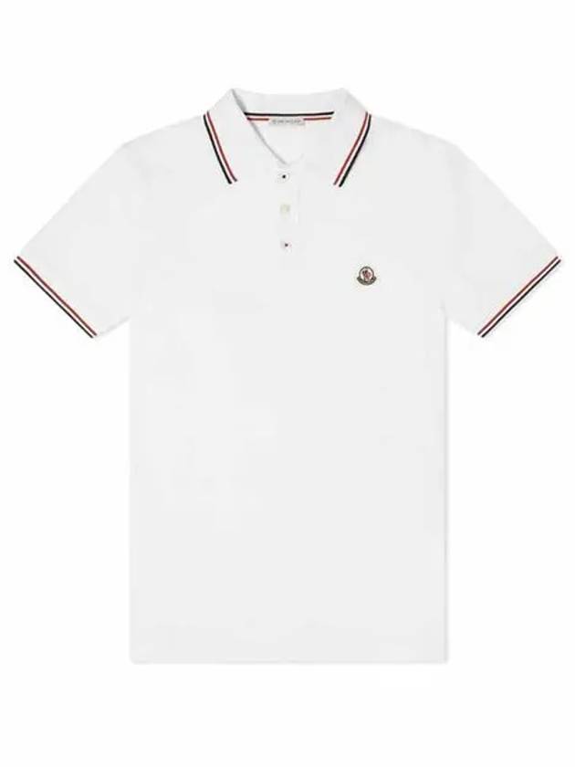 Stripe Trimming Logo Short Sleeve Polo Shirt White - MONCLER - BALAAN 2