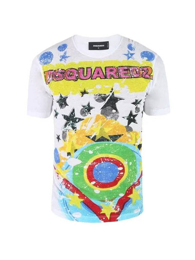 Men's Vintage Star Printing Short Sleeve T-Shirt Blue - DSQUARED2 - BALAAN 1