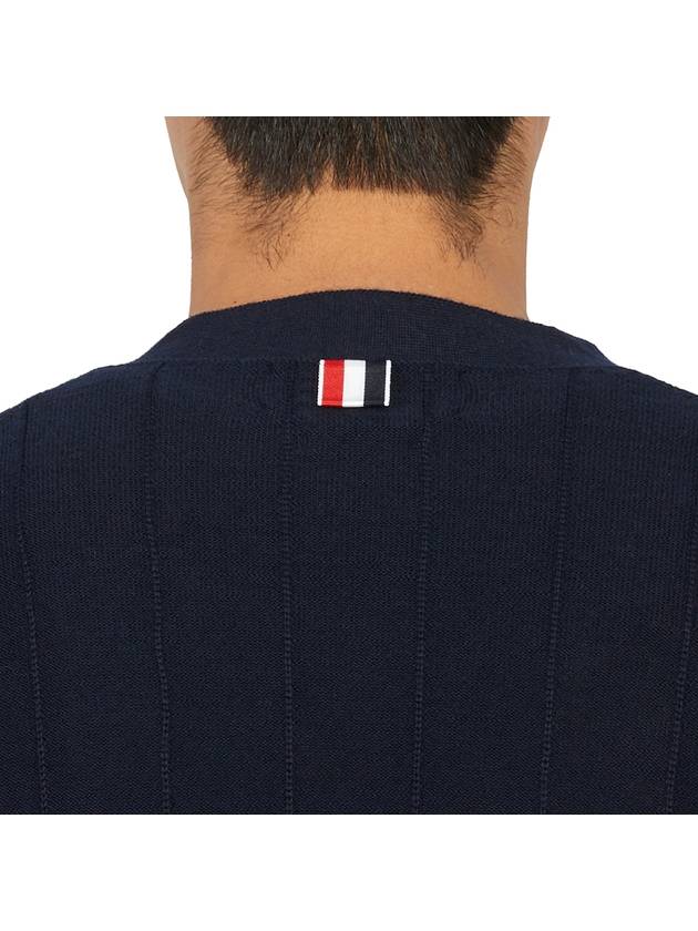 RWB V-neck Striped Virgin Wool Cardigan Navy - THOM BROWNE - BALAAN 8