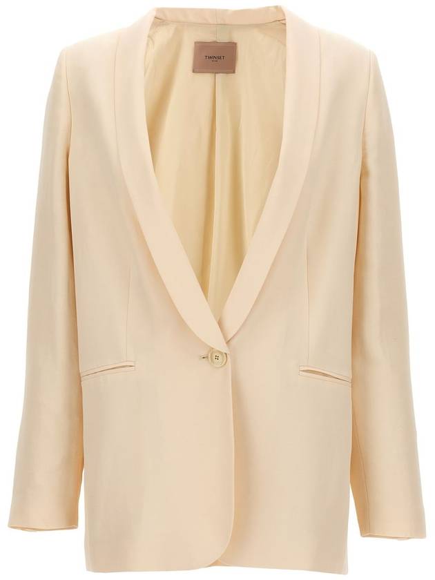 Beige Single-Breasted Jacket With Shawl Neckline In Linen Blend Woman - TWINSET - BALAAN 1