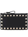 Rockstud Zipper Card Wallet Black - VALENTINO - BALAAN 1