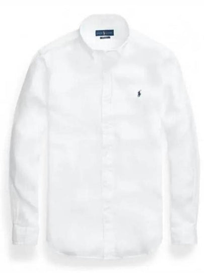 Embroidered Logo Linen Long Sleeve Shirt White - POLO RALPH LAUREN - BALAAN 2