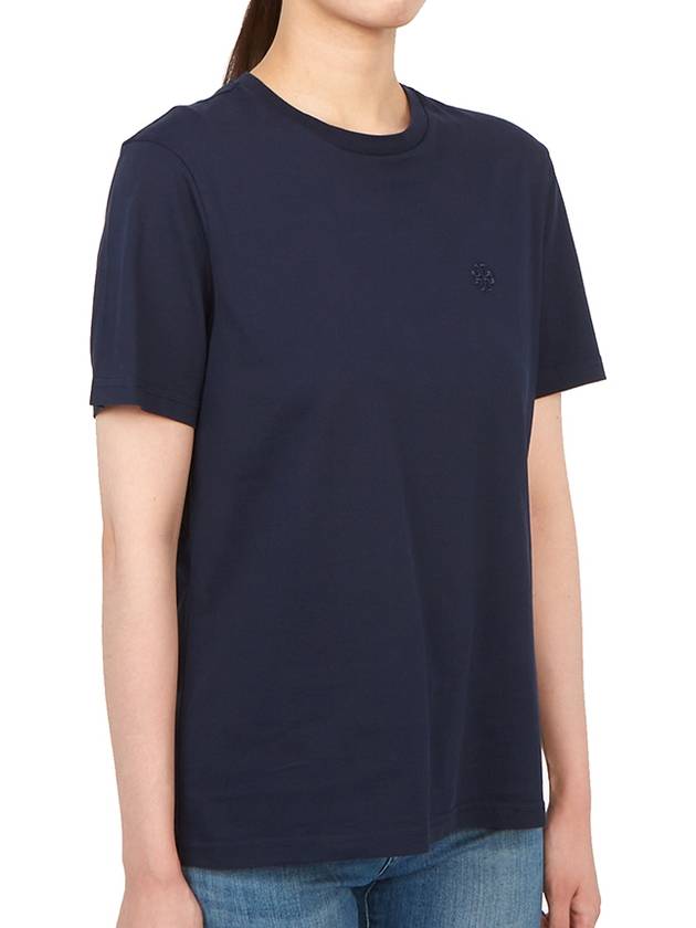 Embroidered Logo Cotton Short Sleeve T-Shirt Navy - TORY BURCH - BALAAN 4