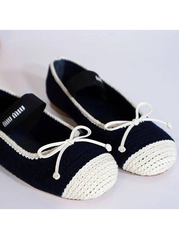 Elastic Band Detail Crochet Knit Ballerina Navy - MIU MIU - BALAAN 8