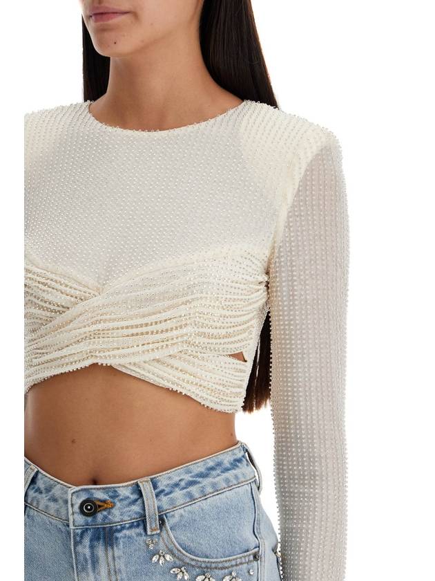 mesh crop top with beads embellishments. - SELF PORTRAIT - BALAAN 4