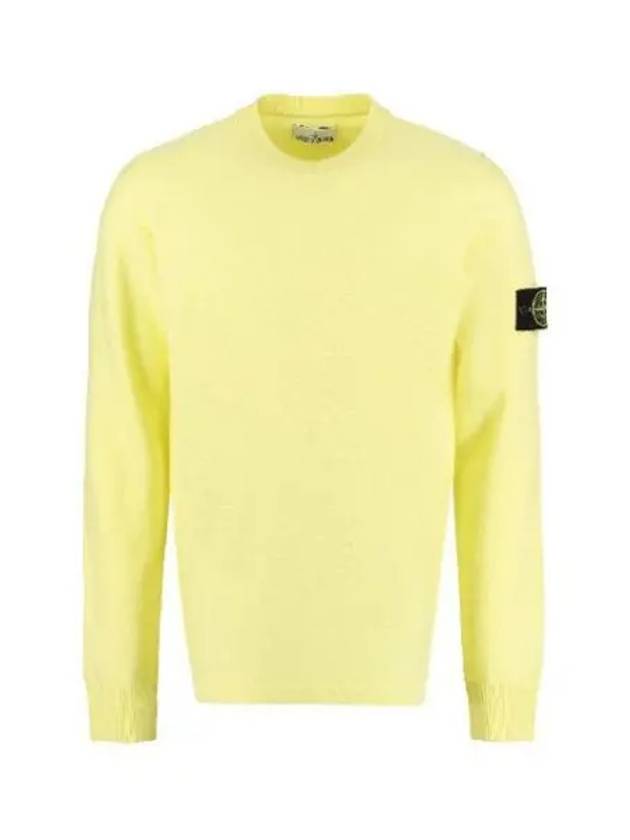 Men's Wappen Patch Crew Neck Wool Knit Top Yellow - STONE ISLAND - BALAAN 2