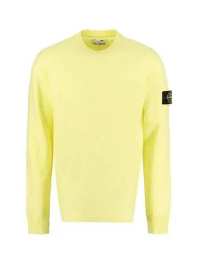 Men's Wappen Patch Crew Neck Wool Knit Top Yellow - STONE ISLAND - BALAAN 2