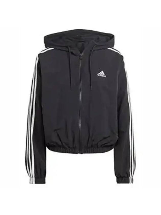 Essential 3 Stripe Woven Windbreaker Black - ADIDAS - BALAAN 1