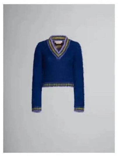 V-Neck Mohair Wool Blend Knit Top Blue - MARNI - BALAAN 2