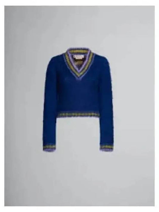 V-Neck Mohair Wool Blend Knit Top Blue - MARNI - BALAAN 2