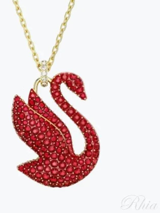 Iconic Swan Large Pendant Necklace Red Gold - SWAROVSKI - BALAAN 2