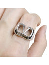 V Logo Signature Metal Ring Silver - VALENTINO - BALAAN 2