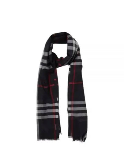 Checkered Wool Silk Scarf Navy - BURBERRY - BALAAN 2