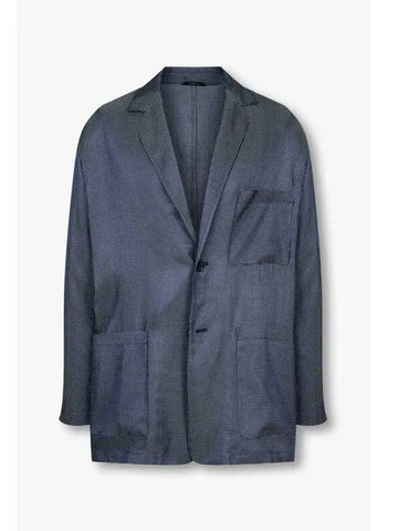 Men s Glossy Check Over Single Jacket Dark Navy - GIORGIO ARMANI - BALAAN 1