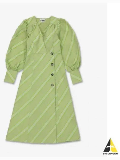 Balloon Sleeve Striped Midi Dress Green - GANNI - BALAAN 2