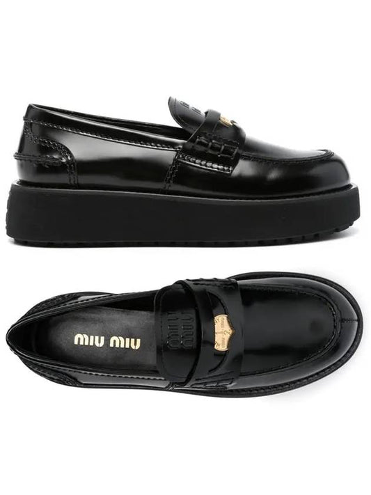 Brushed Chunky Platform Penny Leather Loafer Black - MIU MIU - BALAAN 2