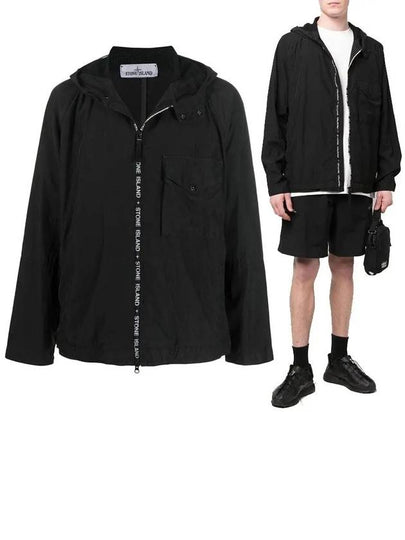 Logo Zipper Cupro Nylon Hooded Jacket Black - STONE ISLAND - BALAAN 2