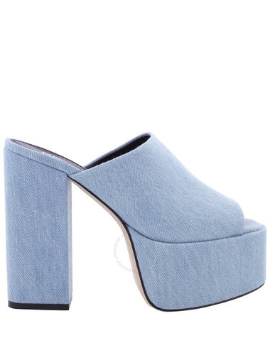 Paris Texas Ladies Medium Wash Sasha Denim Platform Mules, Brand Size 37 ( US Size 7 ) - PARIS TEXAS - BALAAN 1