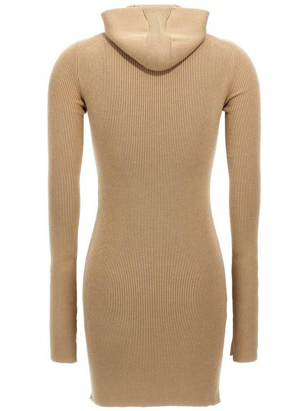 Long Sleeve Hooded Wool Silk Short Dress Beige - FENDI - BALAAN 3