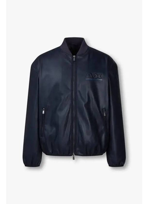 Men s Embossed Logo Fake Leather Jacket Dark Navy - ARMANI EXCHANGE - BALAAN 1