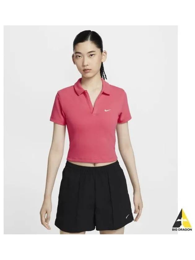 Sportswear Essentials Short Sleeve Polo Crop T Shirt W Aster Pink DV7885 629 - NIKE - BALAAN 1