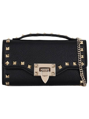 Women's Rockstud Leather Shoulder Bag Black - VALENTINO - BALAAN 1