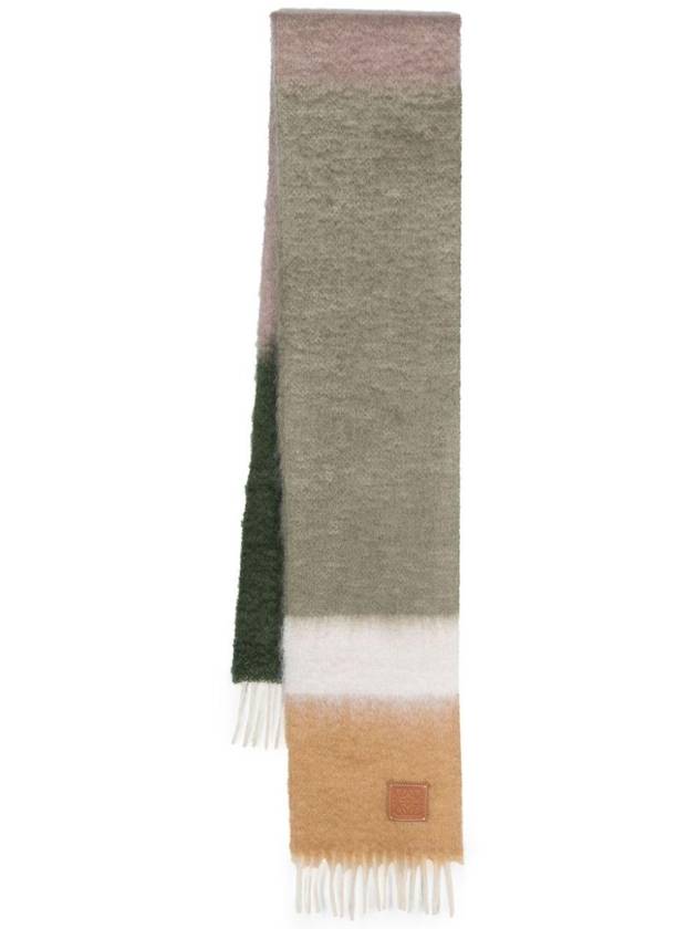 Striped Mohair Wool Muffler Avocado Green - LOEWE - BALAAN 1