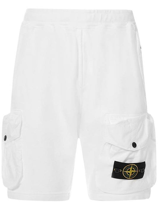 Men's Waffen Patch Cotton Fleece Bermuda Shorts White - STONE ISLAND - BALAAN 1