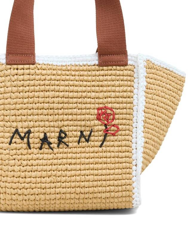 Embroidered Logo Woven Tote Bag Beige - MARNI - BALAAN 4