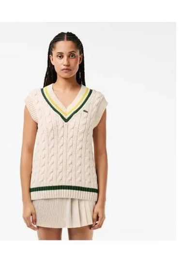 Women s V neck Tennis Vest Ivory - LACOSTE - BALAAN 1