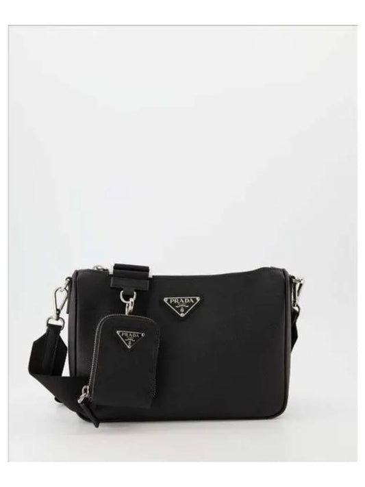 triangle logo leather shoulder bag black - PRADA - BALAAN 2