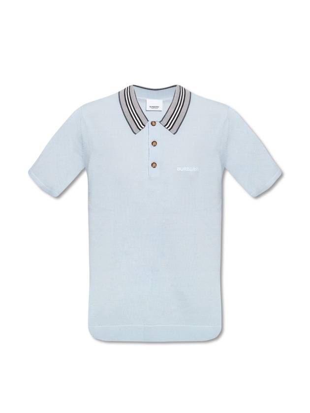 Icon Strap Detail Wool Polo Shirt Light Blue - BURBERRY - BALAAN 1