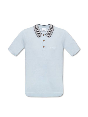 Icon Strap Detail Wool Polo Shirt Light Blue - BURBERRY - BALAAN 1