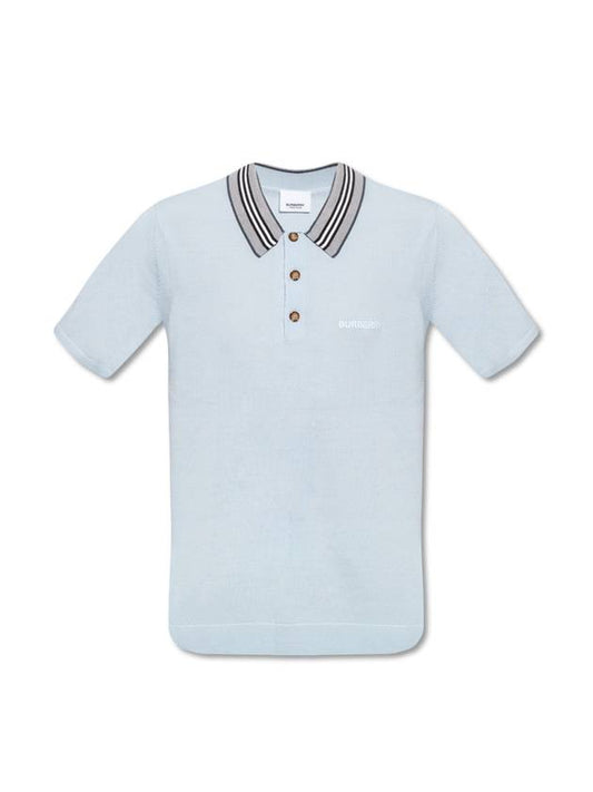 Icon Strap Detail Wool Polo Shirt Light Blue - BURBERRY - BALAAN 1