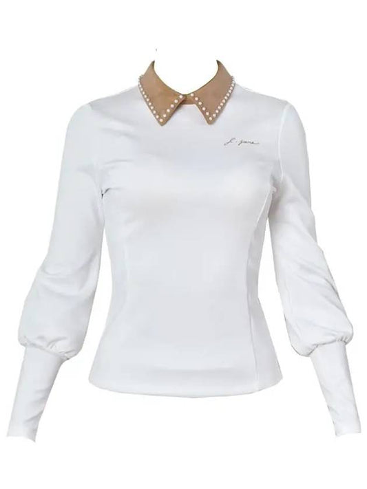 Golf Wear Suede Pearl Collar T-shirts Beige - J JANE - BALAAN 2