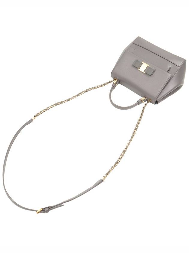 Ferragamo Purple Gray Saffiano Leather Gold Vara Ribbon Carry Small Top Handle 2WAY - SALVATORE FERRAGAMO - BALAAN 4