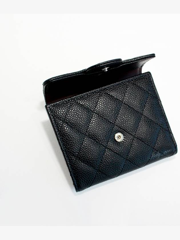 Small Classic Flap Wallet Grained Calfskin Silver Black - CHANEL - BALAAN 11