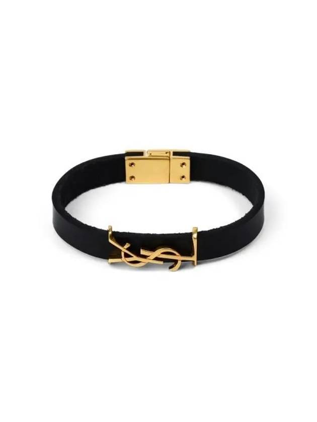 Monogram Logo Leather Bracelet Black - SAINT LAURENT - BALAAN 3