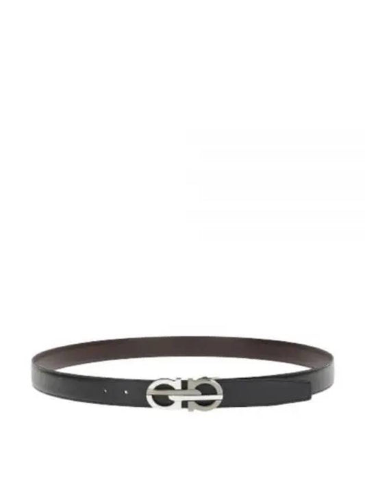 Men's Double Gancini Reversible Leather Belt Black Testa di Moro - SALVATORE FERRAGAMO - BALAAN 2