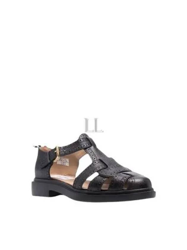 Vitello Brogue Fisherman Calf Leather Sandals Black - THOM BROWNE - BALAAN 2