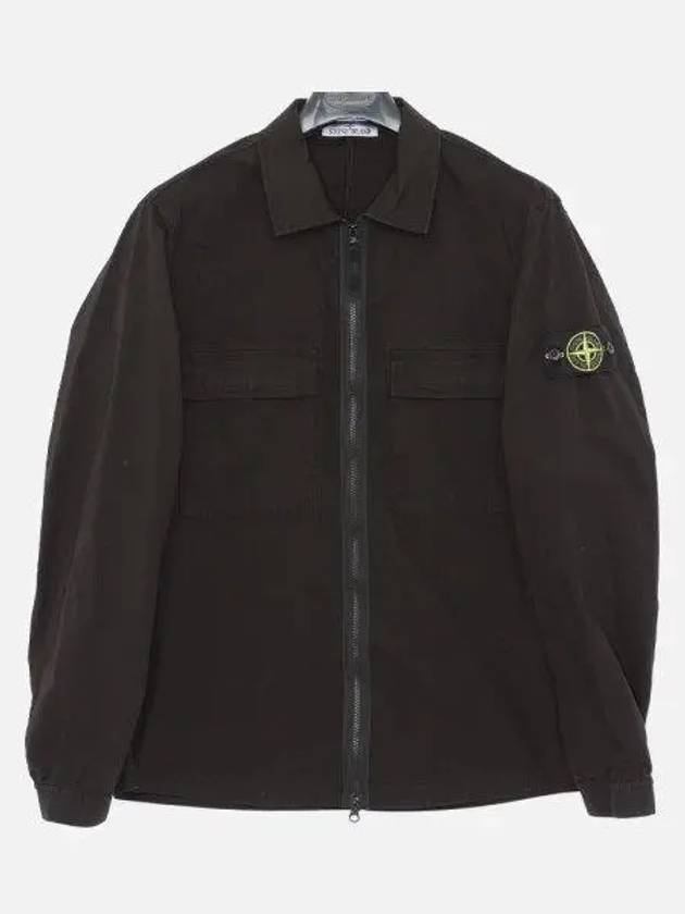 Zipper Regular Fit Cotton Overshirt Jacket Black - STONE ISLAND - BALAAN 2