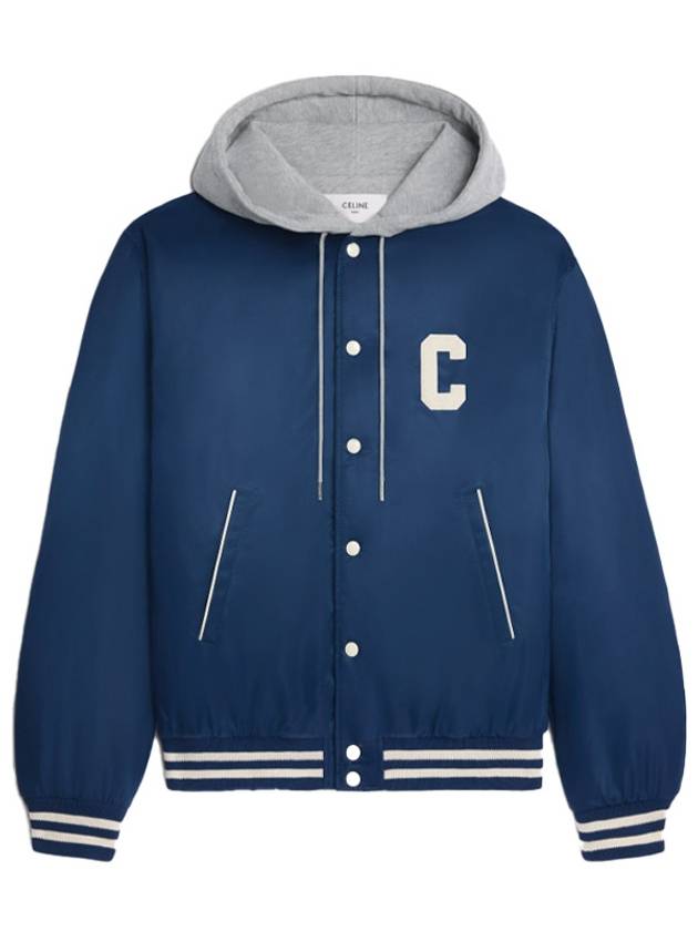 Oversized Teddy Nylon Hooded Jacket Navy - CELINE - BALAAN 2