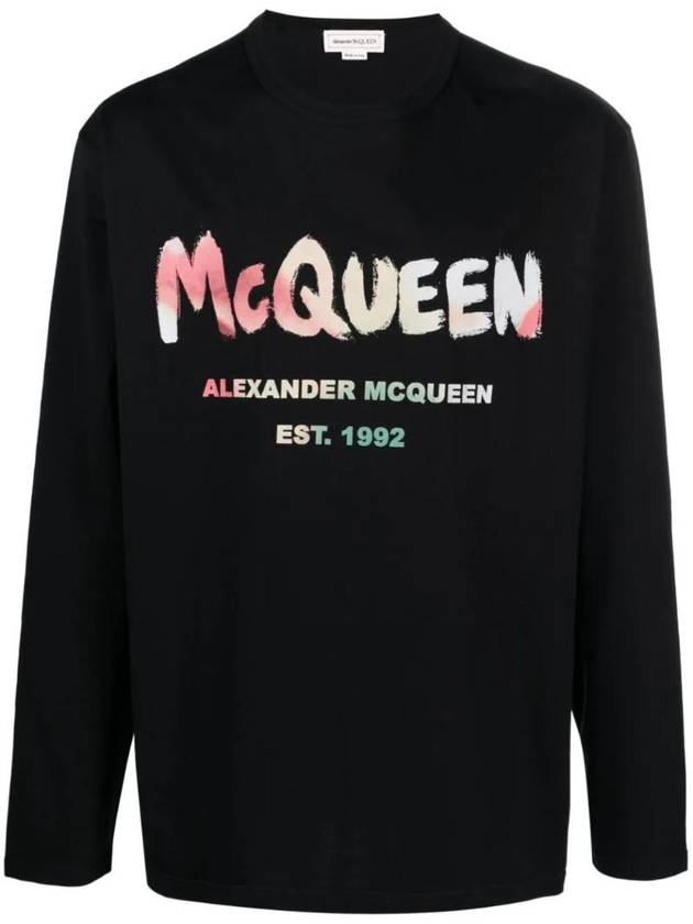 Graffiti Logo Print Crew Neck Sweatshirt Black - ALEXANDER MCQUEEN - BALAAN 1