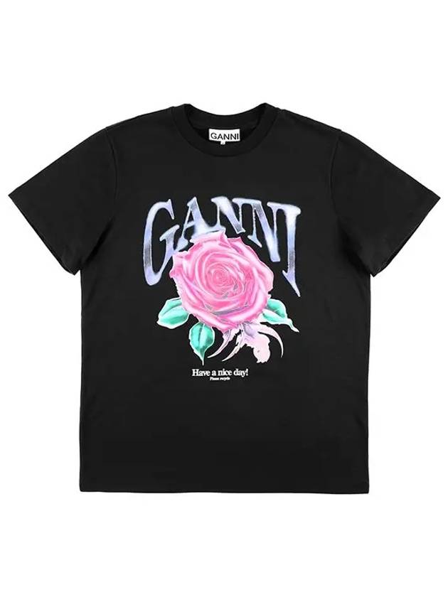 Basic Rose Relax Jersey Short Sleeve T-Shirt Black - GANNI - BALAAN 6