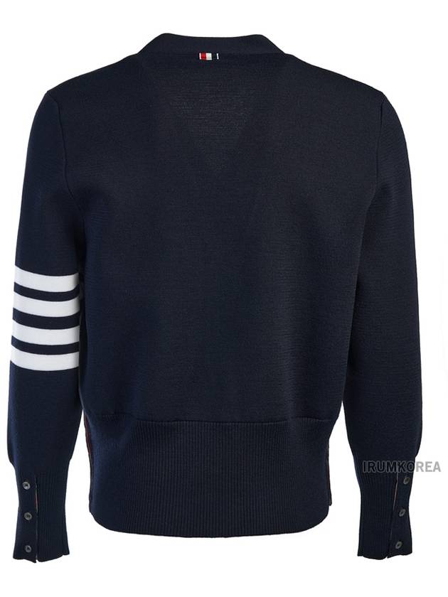 4-Bar V Neck Wool Cardigan Navy - THOM BROWNE - BALAAN 4